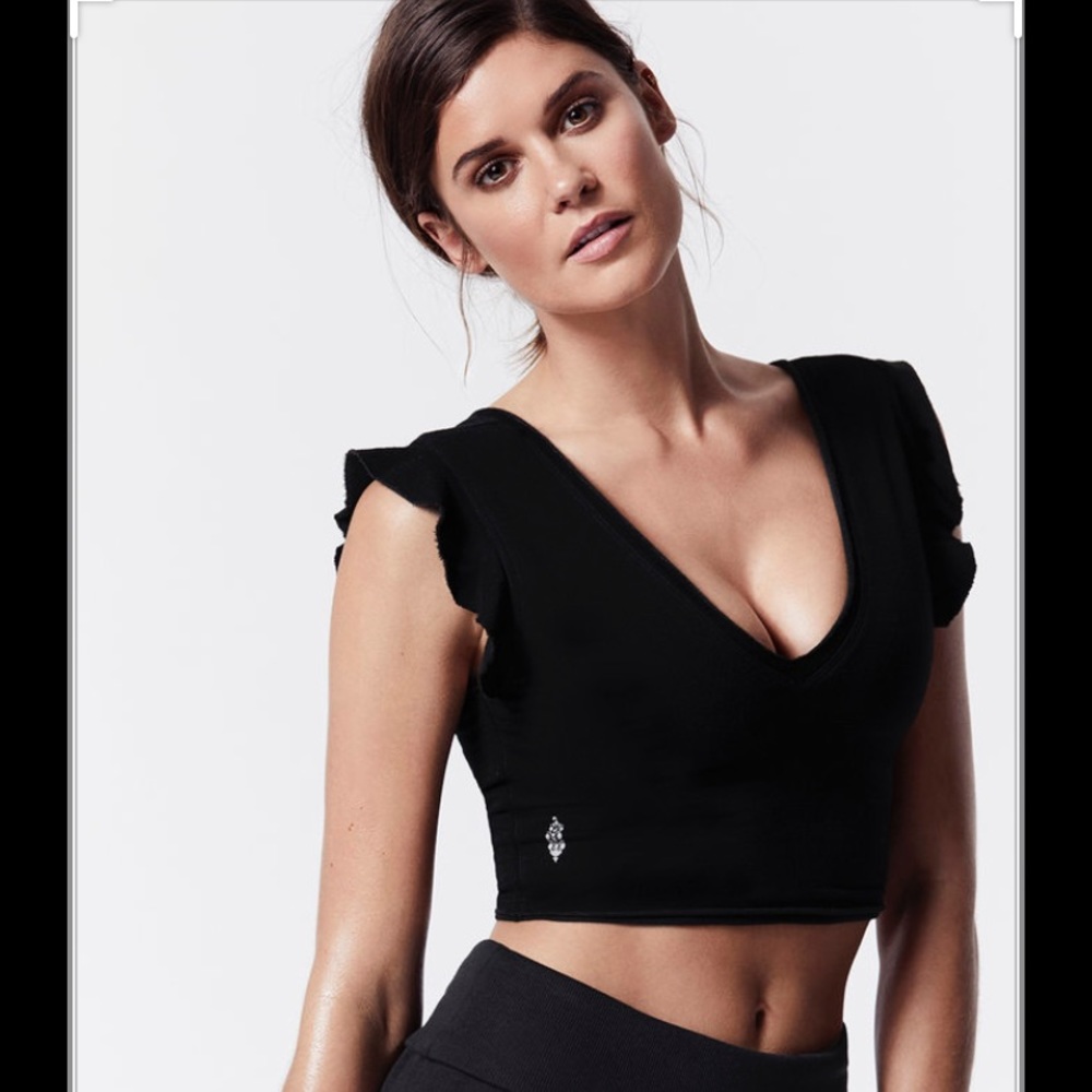 Free People Movement Jesse Black Crop Top V Neck